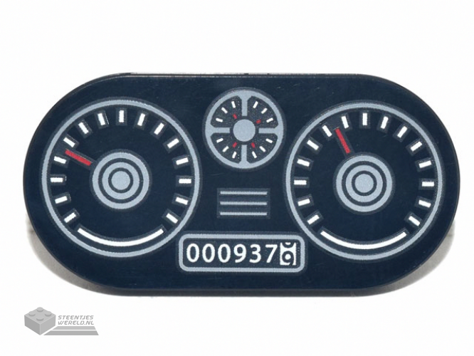 66857pb012 – Tile, Round 2 x 4 Oval with Vehicle Dashboard, Speedometer, Gauges, and Odometer ‘0009379’ Pattern