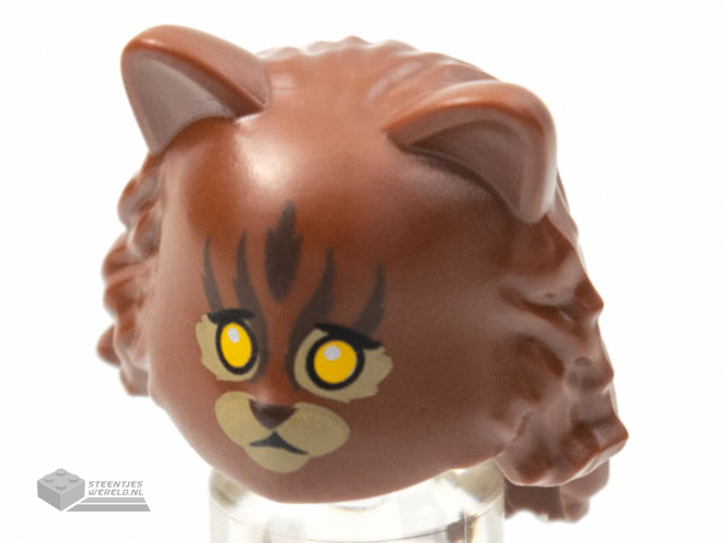 18513pb01 – Minifigure, Headgear Mask Cat with Mid-Length Hair in Back, Tan Fur on Muzzle and around Yellow Eyes Pattern