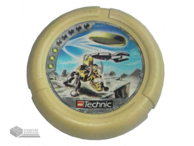 32171pb044 – Throwbot / Slizer Disk, Granite / Rock with 3 Pips, Technic Logo, and Robot Throwing Disk Pattern