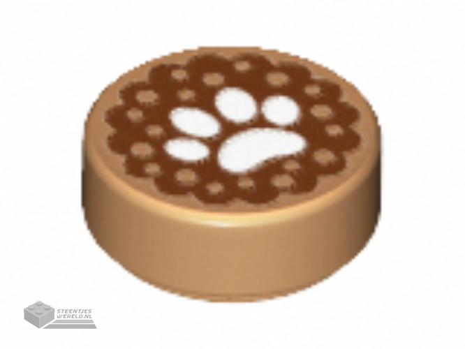 98138pb055 – Tile, Round 1 x 1 with White Animal Paw Print on Dark Brown Background Pattern