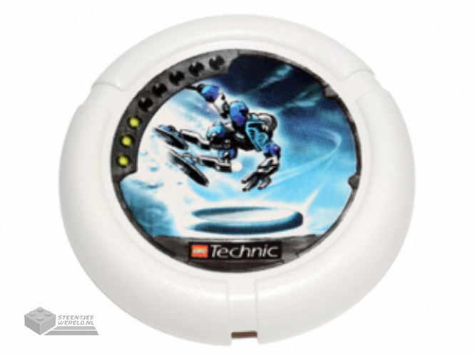 32171pb014 – Throwbot / Slizer Disk, Ski / Ice with 3 Pips, Technic Logo, and Robot Throwing Disk Pattern