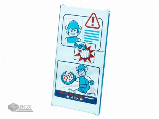 57895pb099 - Glass for Window 1 x 4 x 6 with Medium Azure, Red and White Warning Screen, Green Goblin with Pizza Pattern