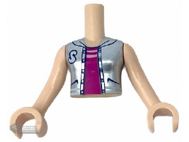 FTGpb312c01 – Torso Mini Doll Girl Magenta Top with Stripes, Metallic Silver Vest with 'S' Pattern, Light Nougat Arms with Hands