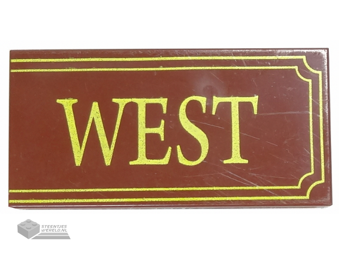 87079pb0005 – Tile 2 x 4 with Yellow ‘WEST’ and Fancy Outline Pattern