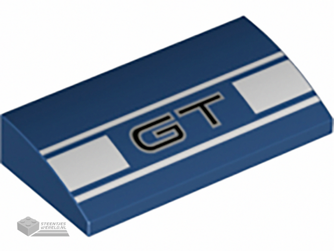 88930pb095 – Slope, Curved 2 x 4 x 2/3 with Bottom Tubes with 'GT' and White Stripes Pattern