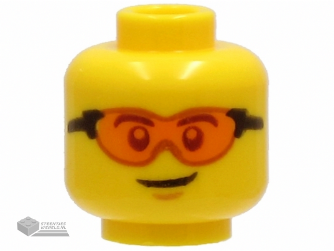 3626cpb2724 – Minifigure, Head Glasses with Trans-orange Lenses and Black Frames, Chin Dimple, Lopsided Grin Pattern – Hollow Stud