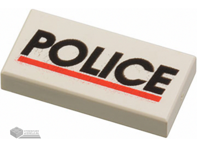 3069bpx29 - Tile 1 x 2 with Groove with 'POLICE' Red Line Pattern