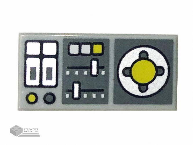 3069bpb0847 - Tile 1 x 2 with Groove with Vehicle Control Panel, Silver Sliders, Yellow Buttons, Dark Bluish Gray Panels Pattern