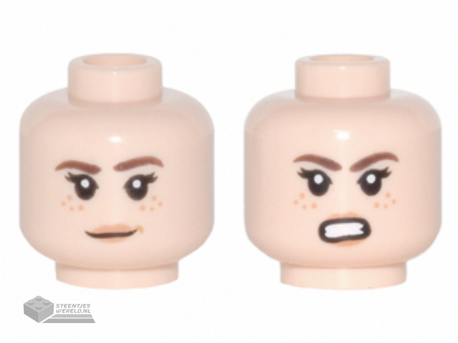 3626cpb1795 - Minifigure, Head Dual Sided Female PotC Reddish Brown Eyebrows, Dark Orange Freckles and Lips, Slight Smile / Bared Teeth Angry Pattern - Hollow Stud