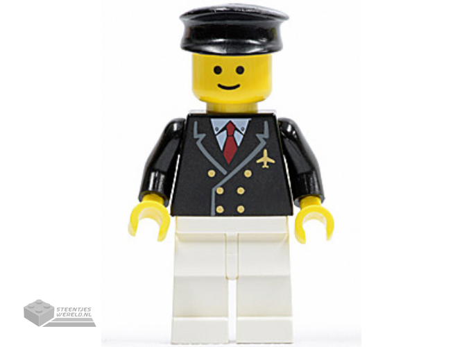 air029 - Airport - Pilot with Red Tie and 6 Buttons, White Legs, Black Hat, Standard Grin