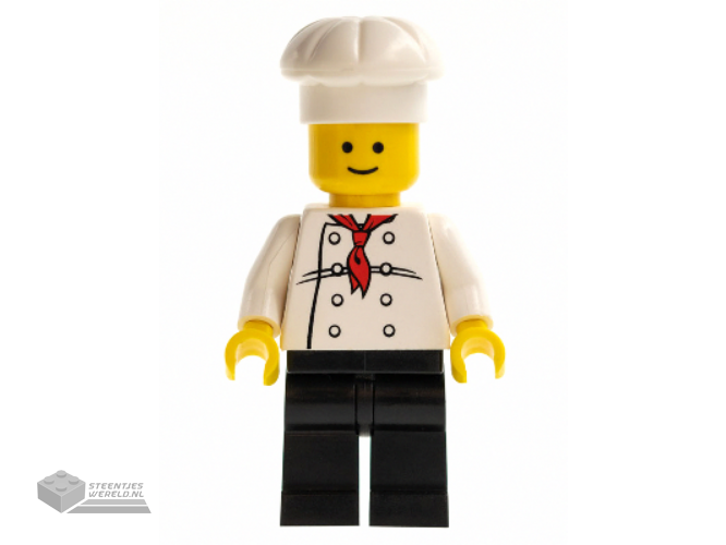 chef014 - Chef - White Torso with 8 Buttons, Black Legs, Standard Grin