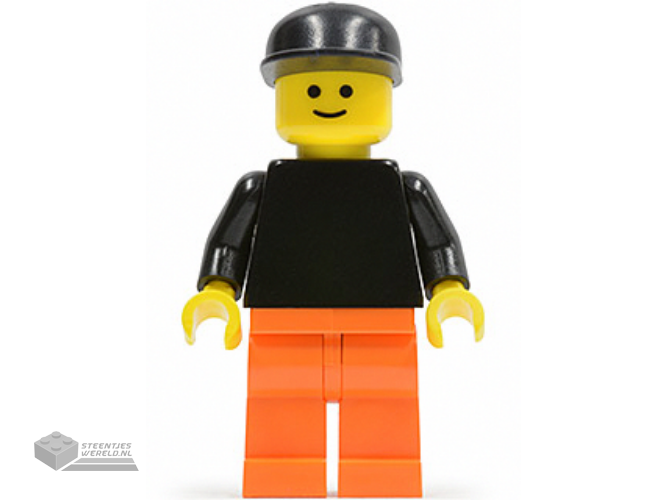 pln134 - Plain Black Torso with Black Arms, Orange Legs, Black Cap