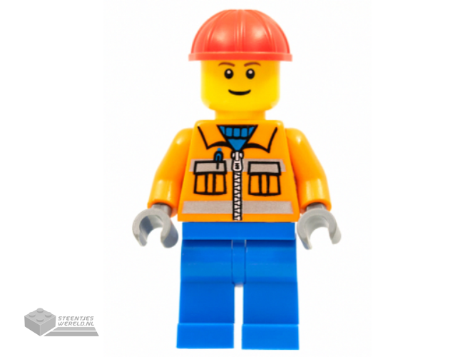 cty0105 - Construction Worker - Orange Zipper, Safety Stripes, Orange Arms, Blue Legs, Red Construction Helmet