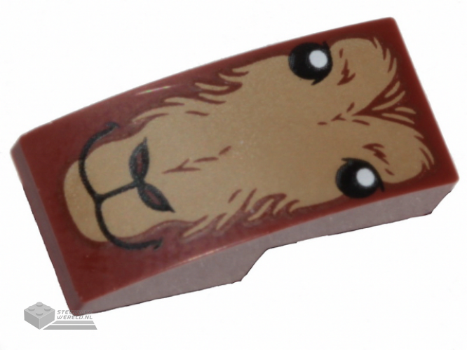 24201pb002 - Slope, Curved 2 x 1 x 2/3 Inverted with Dark Tan Fur, Eyes, Closed Mouth and Nostrils Pattern (Goat Face)