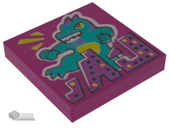 3068bpb1550 – Tile 2 x 2 with Groove with BeatBit Album Cover – Dragon Monster Rampaging City Pattern