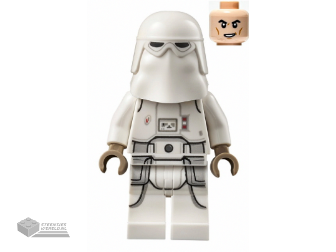 sw1181 – Snowtrooper, Printed Legs, Dark Tan Hands, Cheek Lines, Lopsided Grin