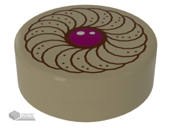 98138pb037 – Tile, Round 1 x 1 with Cookie Magenta Center Pattern