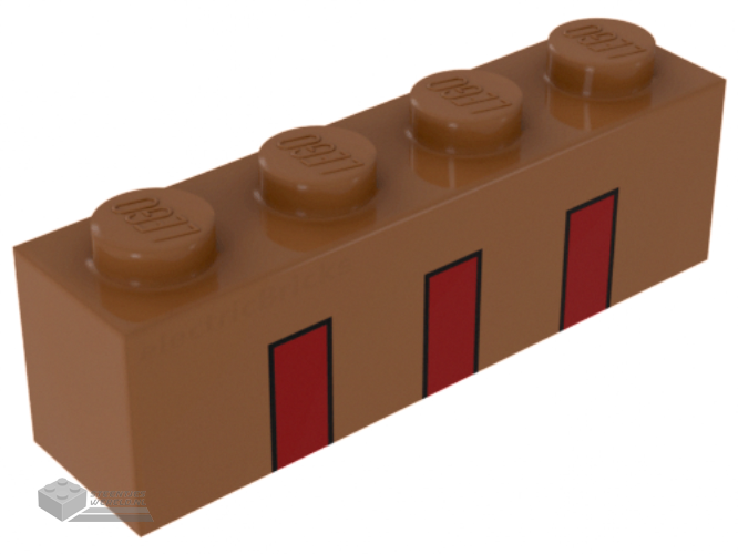 3010pb290 – Brick 1 x 4 with 3 Partial Red Stripes Pattern