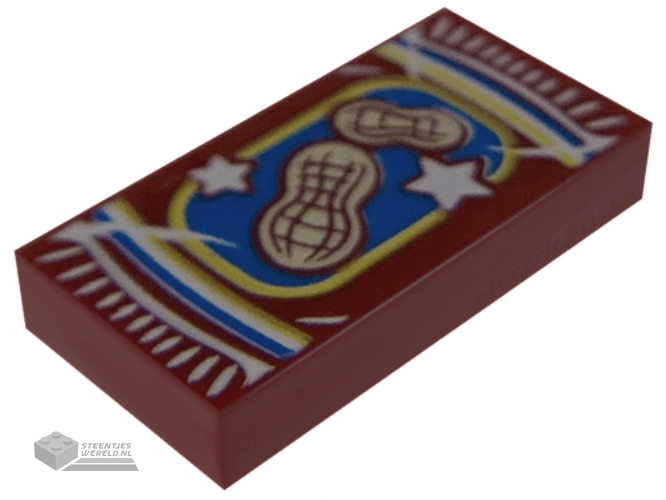 3069bpb0834 - Tile 1 x 2 with Groove with Peanuts Bag Package and Tan Peanuts on Blue Background Pattern
