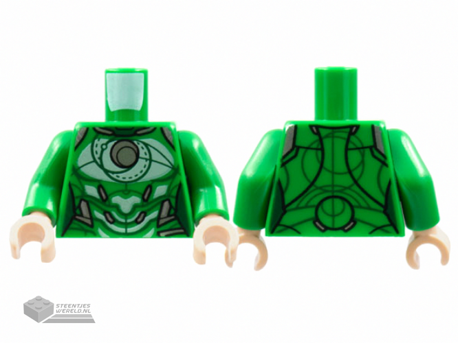973pb4448c01 - Torso Female Armor, Silver Circle, White Trim Pattern / Green Arms / Light Nougat Hands