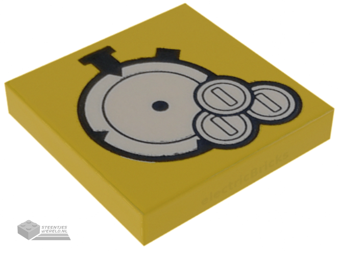 3068bpb1956 - Tile 2 x 2 with Groove with White Stopwatch and Coins Pattern