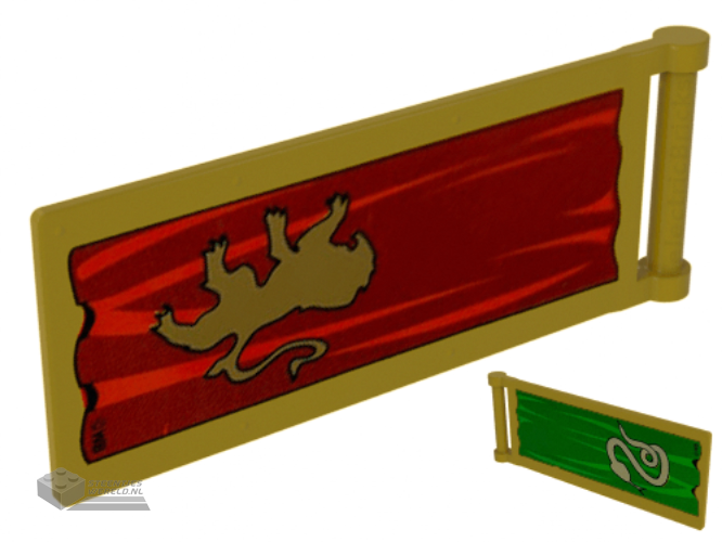 30292px1 – Flag 7 x 3 with Bar Handle with HP Gryffindor Lion on Dark Red Banner / HP Slytherin Snake on Green Banner Pattern