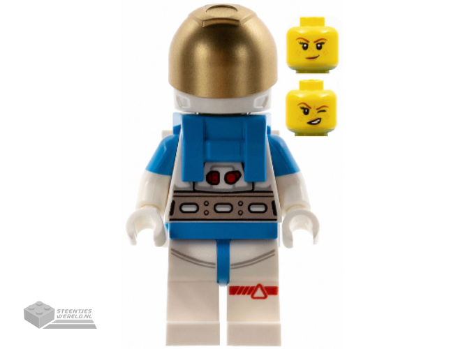 cty1408 – Lunar Research Astronaut – Female, White and Dark Azure Suit, White Helmet, Metallic Gold Visor, Freckles
