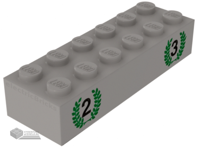 2456px1 – Brick 2 x 6 with Numbers 2 and 3 in Green Laurels Pattern