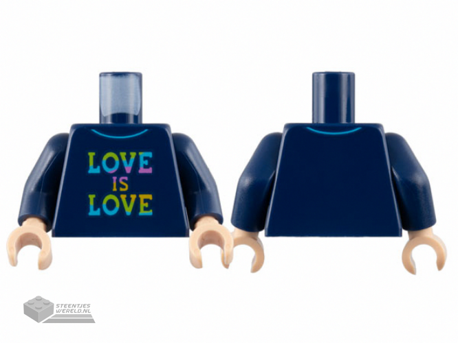973pb4445c01 – Torso Collared Shirt, Rainbow ‘LOVE IS LOVE’ Pattern / Dark Blue Arms / Light Nougat Hands