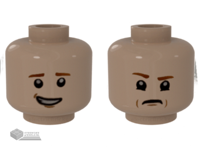 3626cpb2412 – Minifigure, Head Dual Sided Dark Orange Eyebrows, Worried Smile / Confused Pattern – Hollow Stud