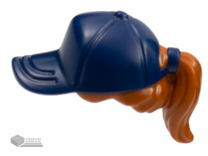35660pb02 – Minifigure, Hair Combo, Hair with Hat, Ponytail with Dark Blue Ball Cap Pattern