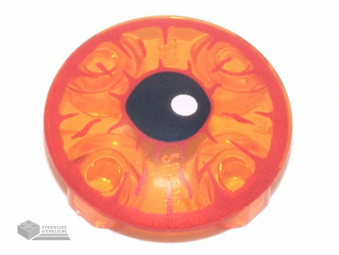 2654pb019 – Plate, Round 2 x 2 with Rounded Bottom with Red Rimmed Bloodshot Eye, Black Pupil with White Glint Pattern