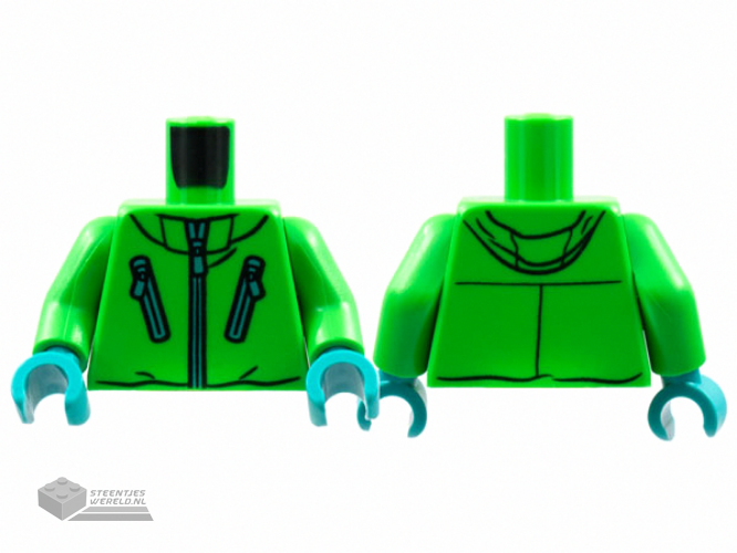 973pb4583c01 – Torso Jacket, 3 Medium Azure Zippers Pattern / Bright Green Arms / Dark Turquoise Hands