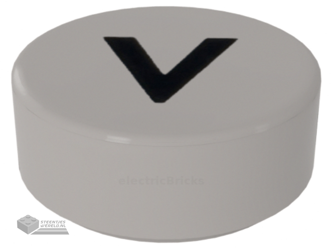 98138pb232 - Tile, Round 1 x 1 with Black Capital Letter V Pattern