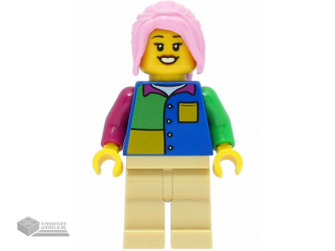 cty1474 – Passenger – Female, Blue Shirt, Tan Legs, Bright Pink Hair