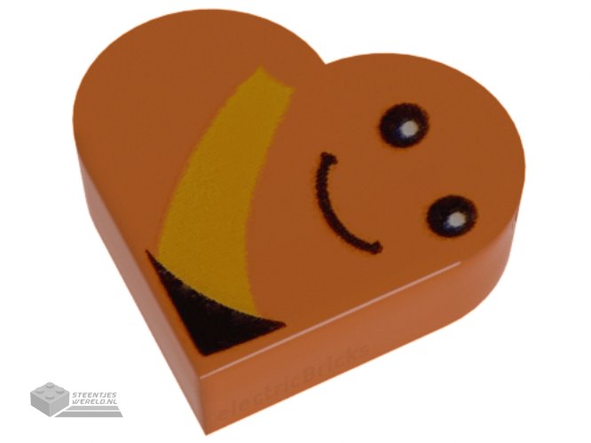 39739pb04 – Tile, Round 1 x 1 Heart with Worm, Bright Light Orange Stripe, Black Eyes and Smile Pattern (Sesame Street Slimey)