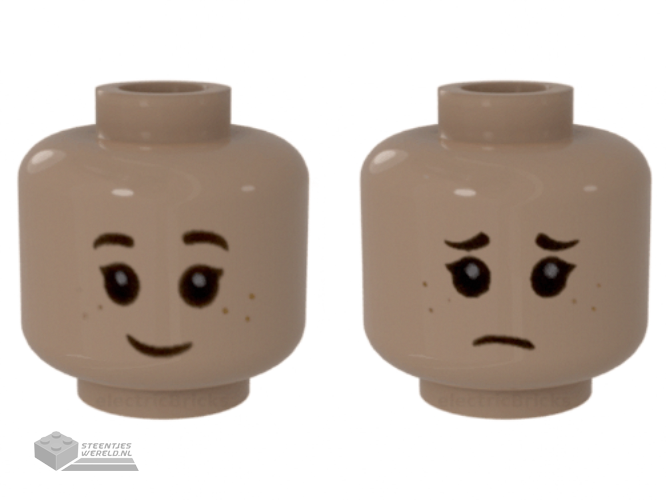3626cpb2104 – Minifigure, Head Dual Sided Child Black Eyebrows, Freckles, Happy / Sad Pattern – Hollow Stud