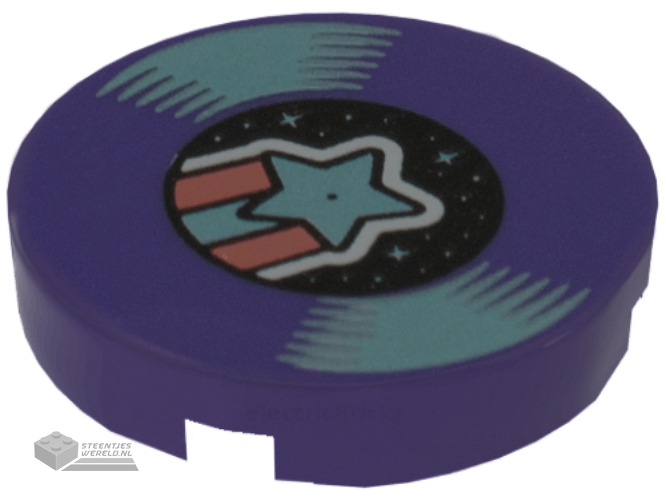 14769pb387 – Tile, Round 2 x 2 with Bottom Stud Holder with LP Record, Metallic Light Blue Shooting Star on Label Pattern