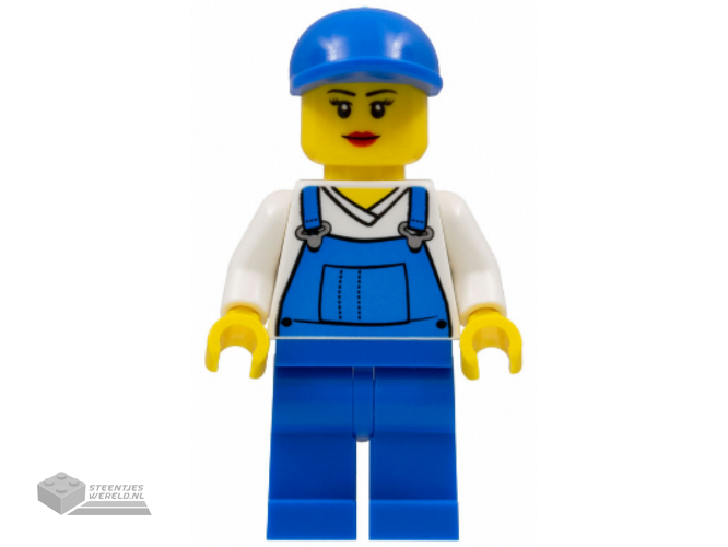 cty0269 – Overalls Blue over V-Neck Shirt, Blue Legs, Blue Short Bill Cap, Eyelashes and Smile