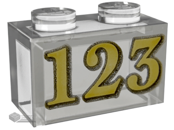 3065pb16 – Brick 1 x 2 without Bottom Tube with Gold '123' Pattern