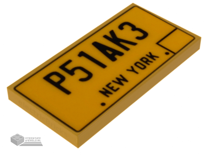 87079pb0900 - Tile 2 x 4 with Black 'P51AK3' and 'NEW YORK' Pattern