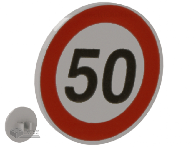 30261px2 – Road Sign 2 x 2 Round with Clip with Black ’50’ in Red Circle Pattern