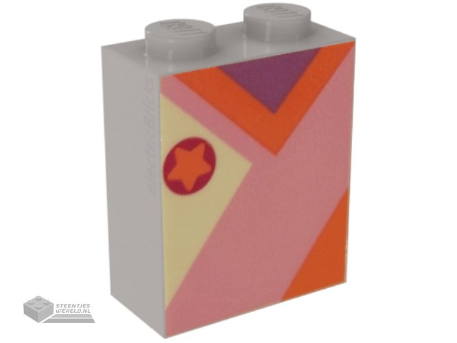 3245cpb095 – Brick 1 x 2 x 2 with Inside Stud Holder with Lavender and Coral Shirt Pattern (Zebe)
