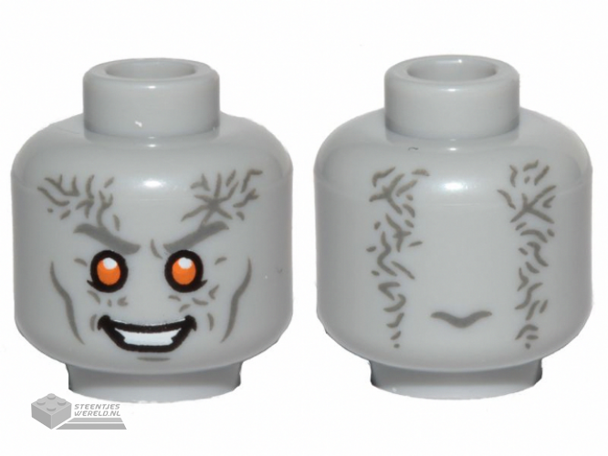 3626cpb3018 – Minifigure, Head Alien, White Teeth, Dark Bluish Gray Cheek Lines, Eyebrows and Wrinkles, Orange Eyes, Smile Pattern – Hollow Stud