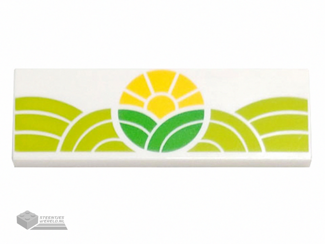 69729pb034 – Tile 2 x 6 with Bright Green and Lime Hills and Yellow Sun Pattern