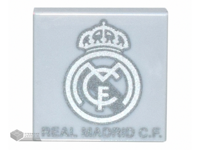 3068bpb2001 – Tile 2 x 2 with Groove with Silver Real Madrid Logo and 'REAL MADRID C.F.' Pattern