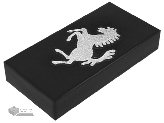 3069bpb1101 – Tile 1 x 2 with Groove with Ferrari Logo, Silver Horse, Vertical Orientation Pattern