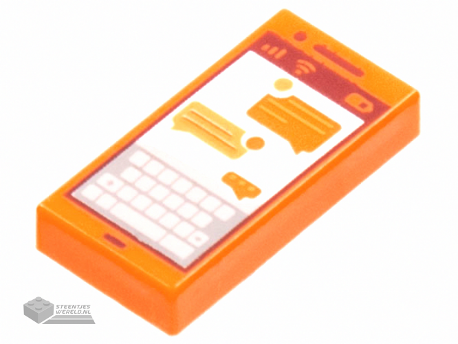 3069bpb0864 – Tile 1 x 2 with Groove with Smartphone Screen with Keyboard and Text Messages Pattern