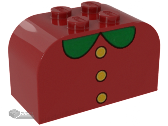 4744px21 – Slope, Curved 4 x 2 x 2 Double with Four Studs with 3 Yellow Buttons, Green Collar Pattern