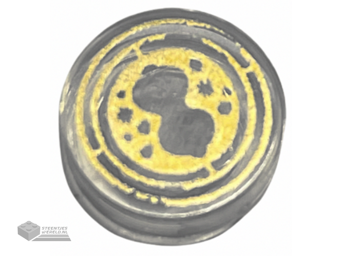 98138pb285 – Tile, Round 1 x 1 with Hourglass and Circles on Gold Background Pattern (HP Time Turner)